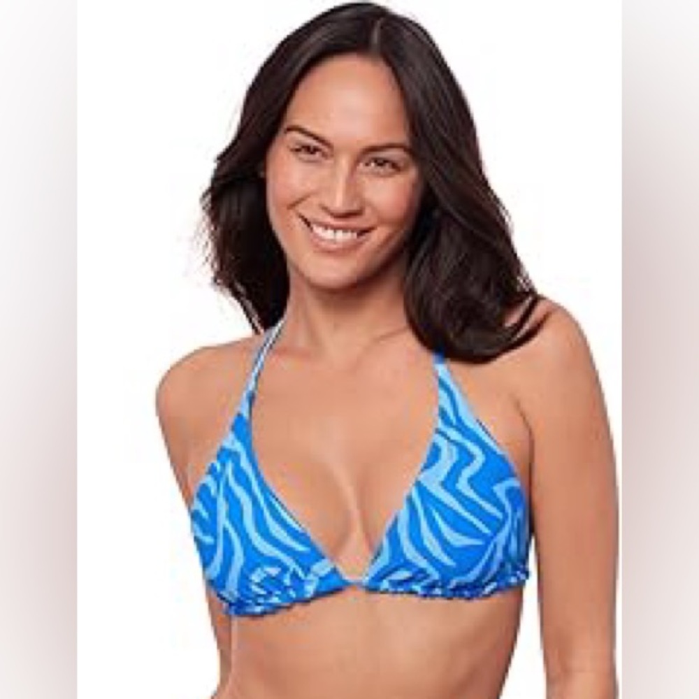 Adore Me Blue Wave-Print Triangle Bikini Top